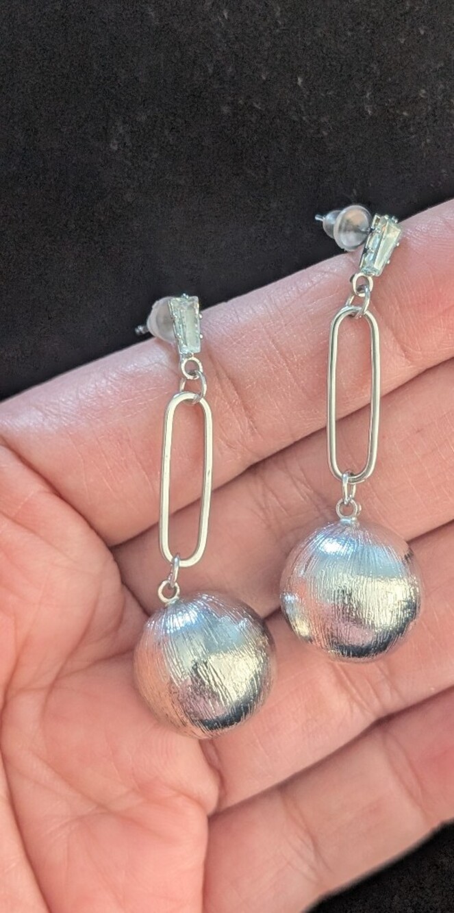 Silver Drop Sphere Dangle Earrings - Women Jewelry - Picture 2 of 6